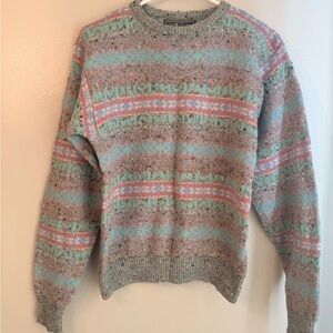 Brooks Multicolor Knit Crewneck Sweater - Gray, Mint, Pink